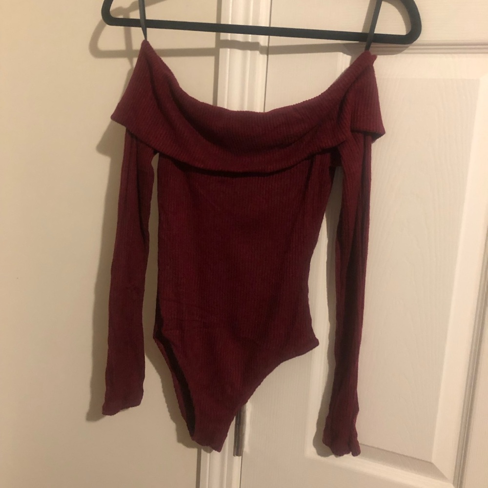 Burgundy off the shoulder bodysuit